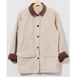 L.L. Bean Vintage 90s Khaki Canvas Corduroy Barn Coat Chore Jacket Womens Medium